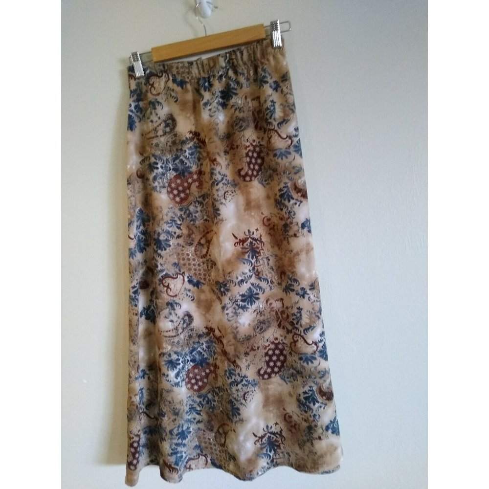 David N A-line 100% Rayon Size small skirt in beige brown and blue